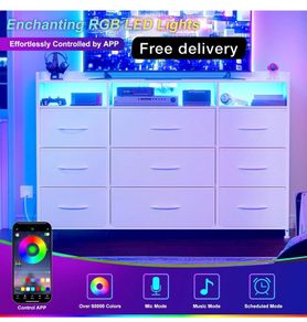 Chest of Drawers with Charging Station and LED Light