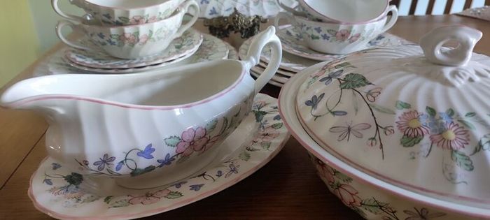 Vintage (50) Myott Meakin Porcelain Dinner set for 4 Spring Fields Jenny Rhodes England Pink