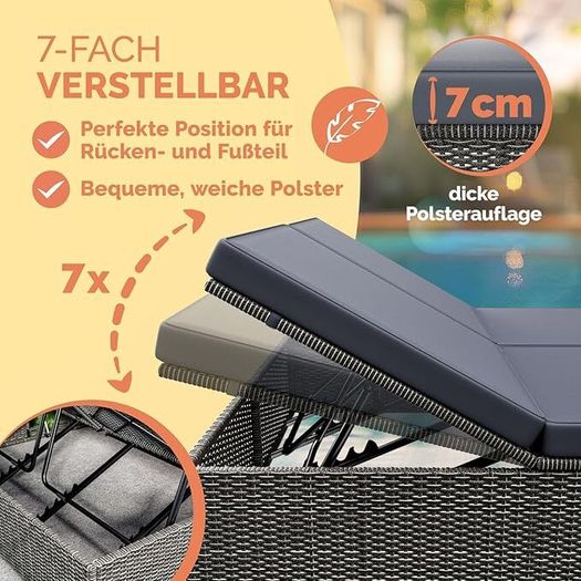 Double Sun lounger with table attached Sun Lounger for 2 People with Folding Table Garden Lounger 7 cm Cushions Weatherproof 400 kg Load Capacity Recliner Adjustable