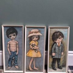 Vintage Ozz Franca big eye print trio, framed