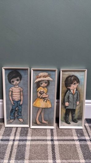 Vintage Ozz Franca big eye print trio, framed