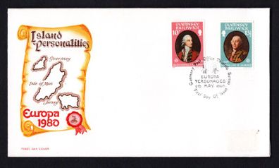 1980 Guernsey Europa Personalities Commemorative Stamps First Day Cover (FDC)