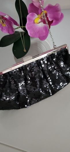 Black bling clutch bag with chain strap