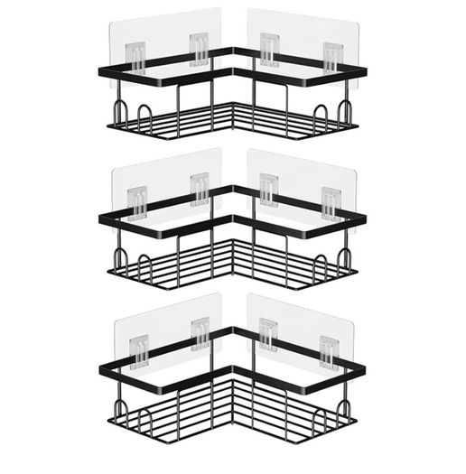 Shower Caddy, Black, 3-Pack | Rustproof, No Drilling, Bathroom Shelf, With Hooks