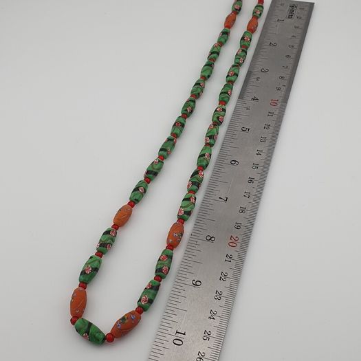 Antique Venetian Style Floral Parrot Green Glass Beads Necklace