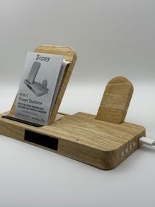 4 in 1 Wooden Wireless Charging Station with Digital Clock
