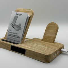 4 in 1 Wooden Wireless Charging Station with Digital Clock