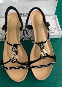 SANDALS. Libra Pop brand- Embellished With Black, Gold & Silver charms. Ultra Comfortable. Size Uk 6 Eu 39 Purchased In Toulouse. Brand New In Box.