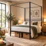 Black Metal Double Four Poster Canopy Bed Frame with Underbed Storage Image 2