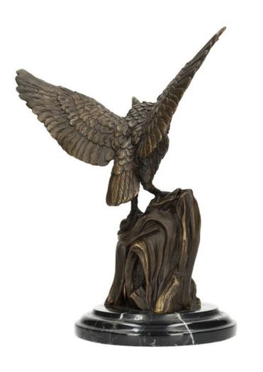 Majestic Bronze Owl Sculpture - Bronze, Marble, Signed