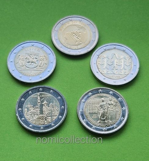 Commemorative Uncirculated 5 x 2 Euro coins.