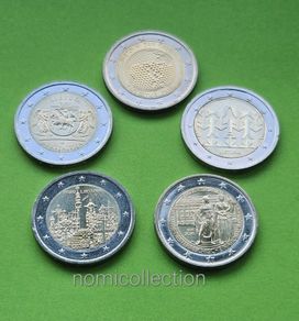 Commemorative Uncirculated 5 x 2 Euro coins.