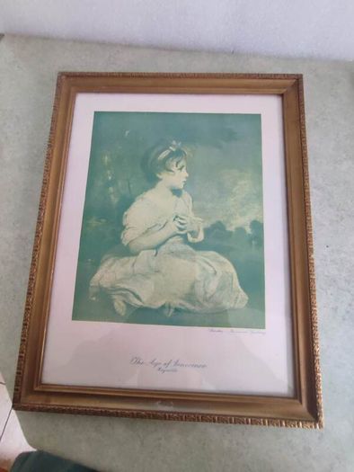 RARE FIND OLD ANTIQUE Classic in Vintage Wooden and Gilded Plaster Traditional Little Girl Portrait Print Frame Art French Country Girl.
