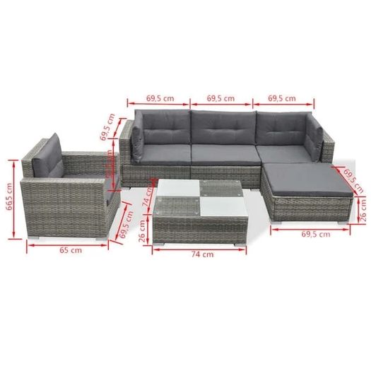 6 Piece Garden Lounge Set with Cushions Poly Rattan Grey