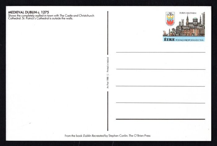 1988 Ireland Dublin Millenium prepaid postcard issued by An Post (set of five)