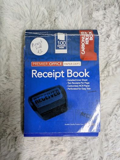 receipt book, few pages gone