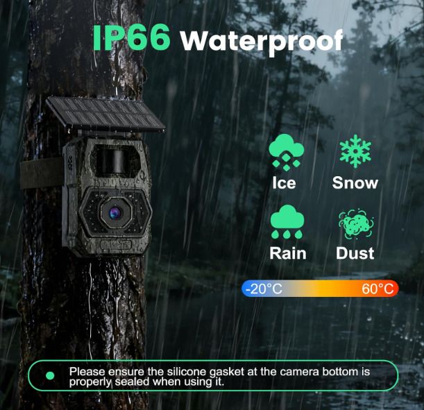 MAXDONE Solar WiFi Wildlife Camera 4K 64MP with Night Vision Motion Activated