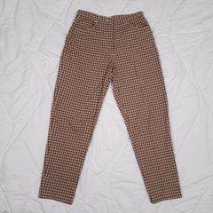 Ann Taylor LOFT Brown Green Checked Plaid Straight Leg Trousers 8UK/36EU