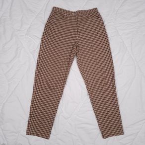 Ann Taylor LOFT Brown Green Checked Plaid Straight Leg Trousers 8UK/36EU