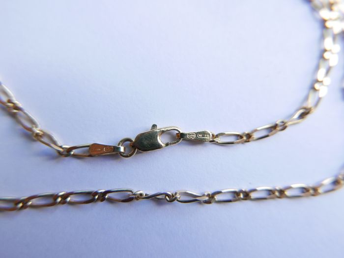 Vintage Solid 9Ct Yellow Gold 375 Figaro Necklace Chain ,  length 16" - 3,7g