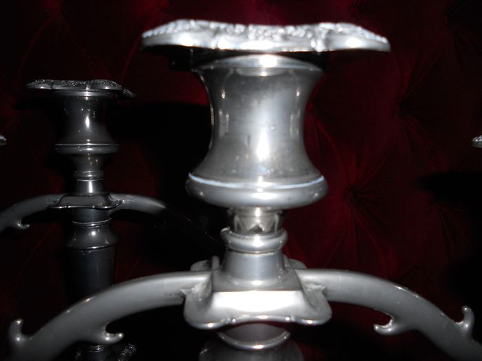 Antique Ornamental Candel Holders, 2 Large Silver Plated  Triple Candle Holders