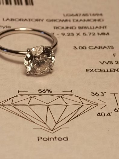 18ct White Gold 3 ct Lab Diamond Solitaire Ring