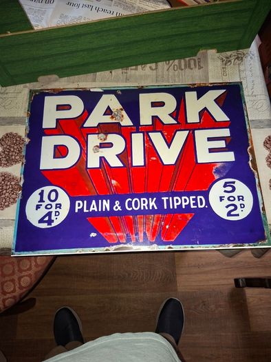 Beautiful Modern Large Heavy Resin Park Drive Cigaretts Advertising Sign, featuring classic 1920s graphics