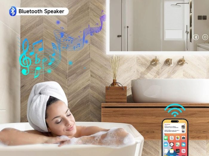 LED Bathroom Mirror Shaver Socket Antifog Speakers