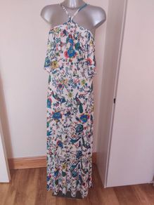 White floral peacock cold shoulders maxi dress size UK10 EU38 Postage included