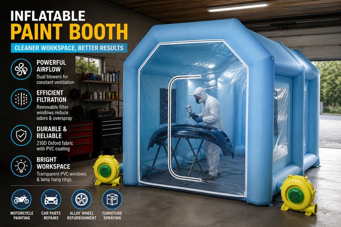 Inflatable Spray Booth Tent  Professional Paint Booth with Dual Blowers & Air Filtration