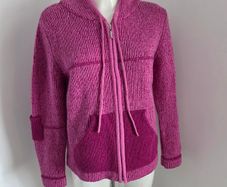 As new. Very Unusual Nua Merino Wool/Silk Mix Zipped Cardigan in Wine and Pink. Size M (8-12)