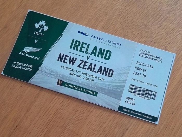 Ireland v New Zealand RUgby Souvenir Ticket Aviva DUblin 2018