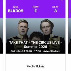 Take That premium tickets saturday