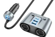 Hoco Car Charging outlet splitter. 2 x Power Outlet. 2 x USB-C. 3 x USB. 30W PD + QC3.0. Max combined output 147W. Z51