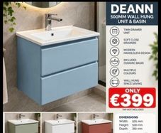 Deann 500 wall hung unit multiple colours
