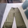 Skylar Rose Olive Green Satin Striped Wide-Leg Trousers ] Image 2