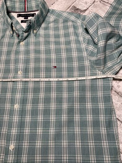 Tommy Hilfiger 80's 2 Ply Mens Green Check Long Sleeve Shirt Size Small