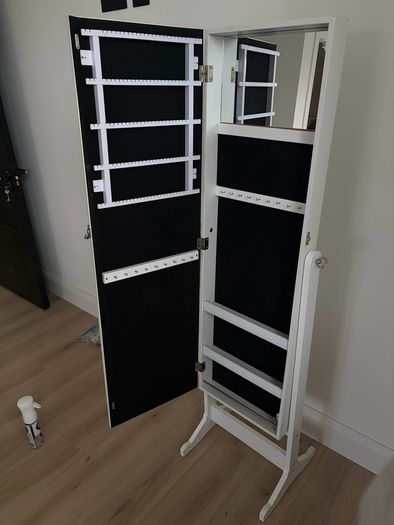 freestanding white jewelry cabinet mirror
