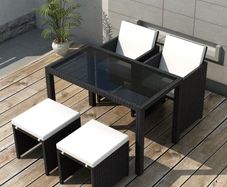 5 Piece Outdoor Dining Set with Cushions Poly Rattan Black