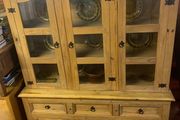 Glass Front Pine Dresser In VG Condition Height 202cm Width 153cm Depth 48cm