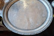 A Beautiful Old Hand Beaten Pewter Tray crafted in Sheffield, England 1900s to 1940s The stamp features an H mark, which is Hall Bros of Sheffield. Postage Available or collection