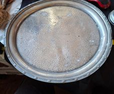 A Beautiful Old Hand Beaten Pewter Tray crafted in Sheffield, England 1900s to 1940s The stamp features an H mark, which is Hall Bros of Sheffield. Postage Available or collection