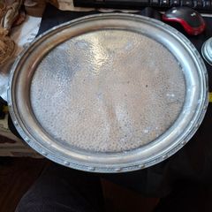 A Beautiful Old Hand Beaten Pewter Tray crafted in Sheffield, England 1900s to 1940s The stamp features an H mark, which is Hall Bros of Sheffield. Postage Available or collection