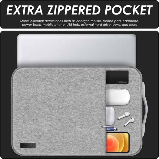NEW SALE | 14-15.6 inch Shock Resistant Laptop Sleeve Case Briefcase Bag [Accessory Pocket] Compatible for Laptop Waterproof Case Cover for MacBook Pro/Surface Book/XPS 15 /Chromebook/HP/Lenovo Grey
