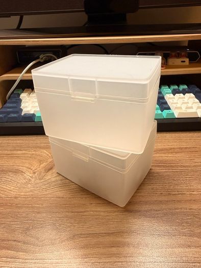 2 Large Frosted Plastic Storage Boxes with Hinged Lids