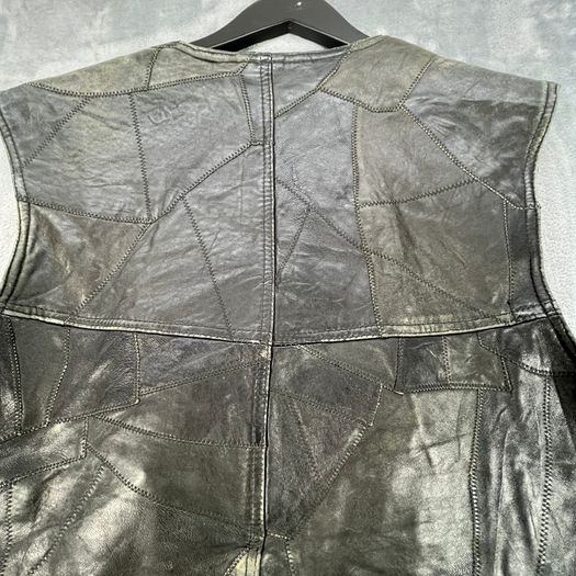Black Patchwork Leather Vest Waistcoat - Zip Buckles - Large