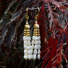 Vintage 1940s Pearl Drop Earrings - 14ct Gold