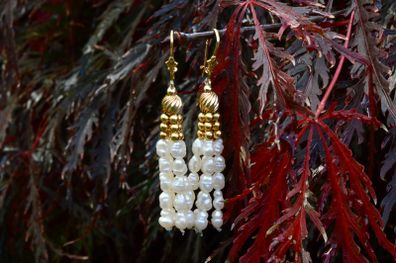 Vintage 1940s Pearl Drop Earrings - 14ct Gold