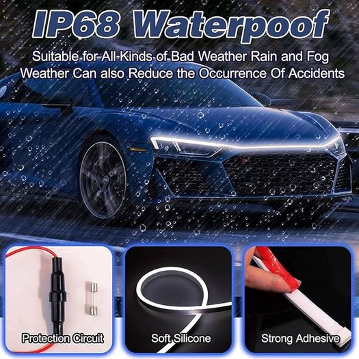FREE SHIPPING LED Hood Light Strip, 70 Inch 12V Flexible Waterproof Daytime Running Lights for Car, Universal Engine Cover Decoration Accessories for Cars, SUVs, Trucks, Dynamic Scan Start-up Effect