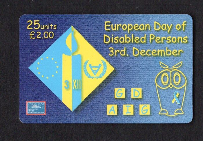 2000 Gibraltar 25 unit Disabled Persons Day (Siemens - S5 (Module 33)) Phonecard